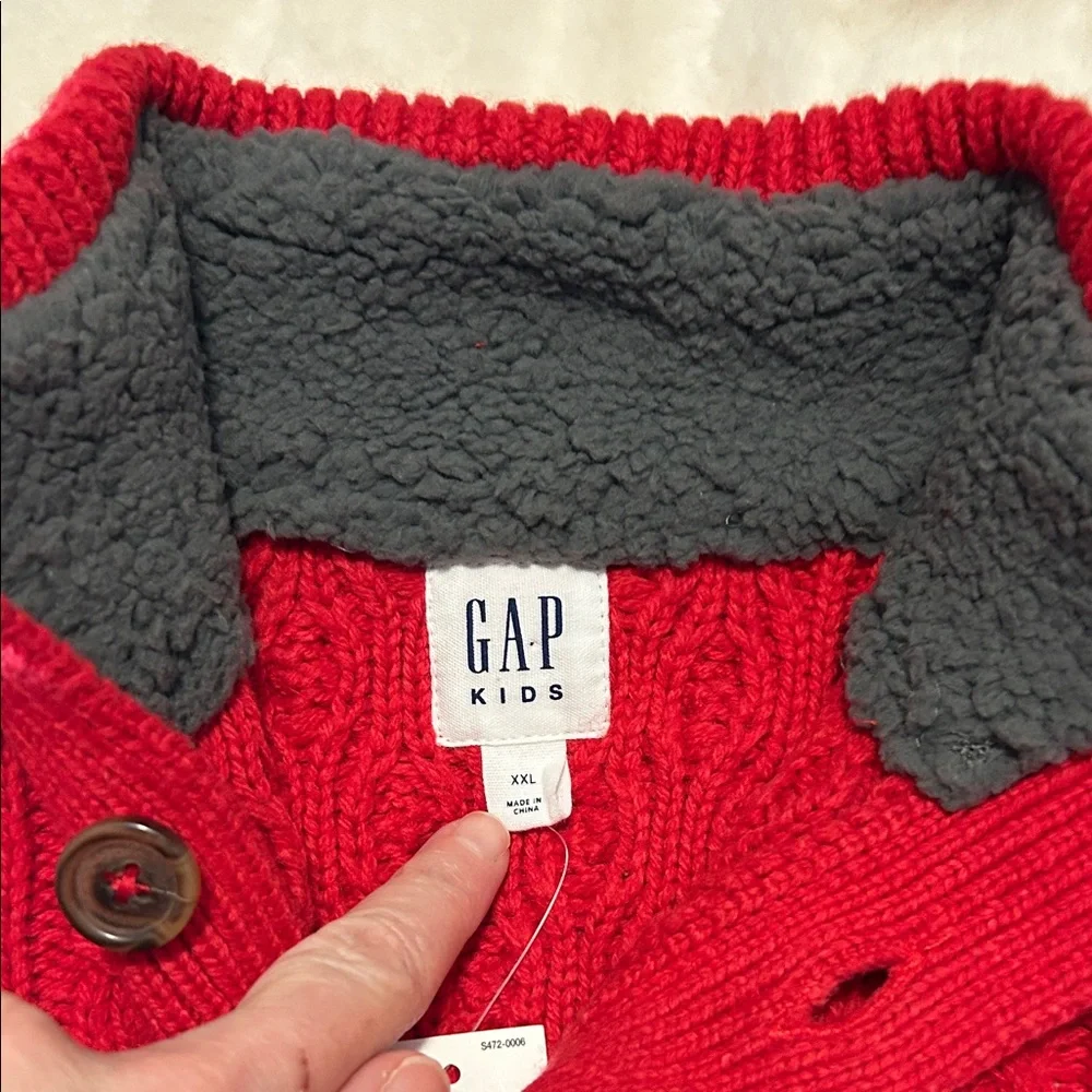 GAP NWT Boys Vibrant Red Cable Knit Zip-Up Sweater Size XXL